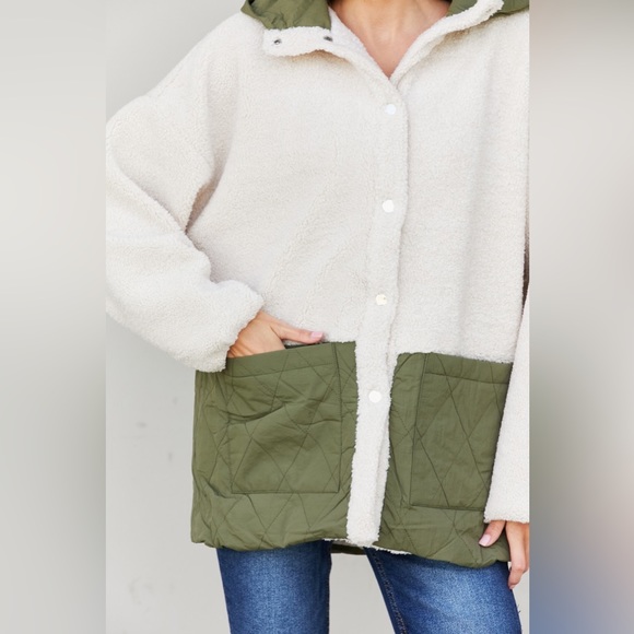 Contrast Spliced Sherpa Quilted Hooded Jacket - Picture 6 of 6